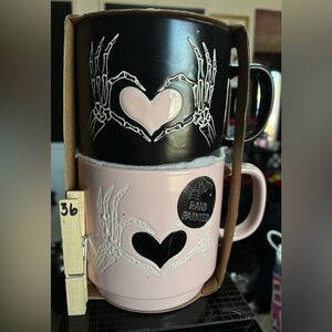 Skeleton Heart Hand Painted Mugs - Black and Pink
